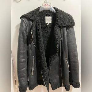 Oversized faux leather faux sherpa black biker style jacket